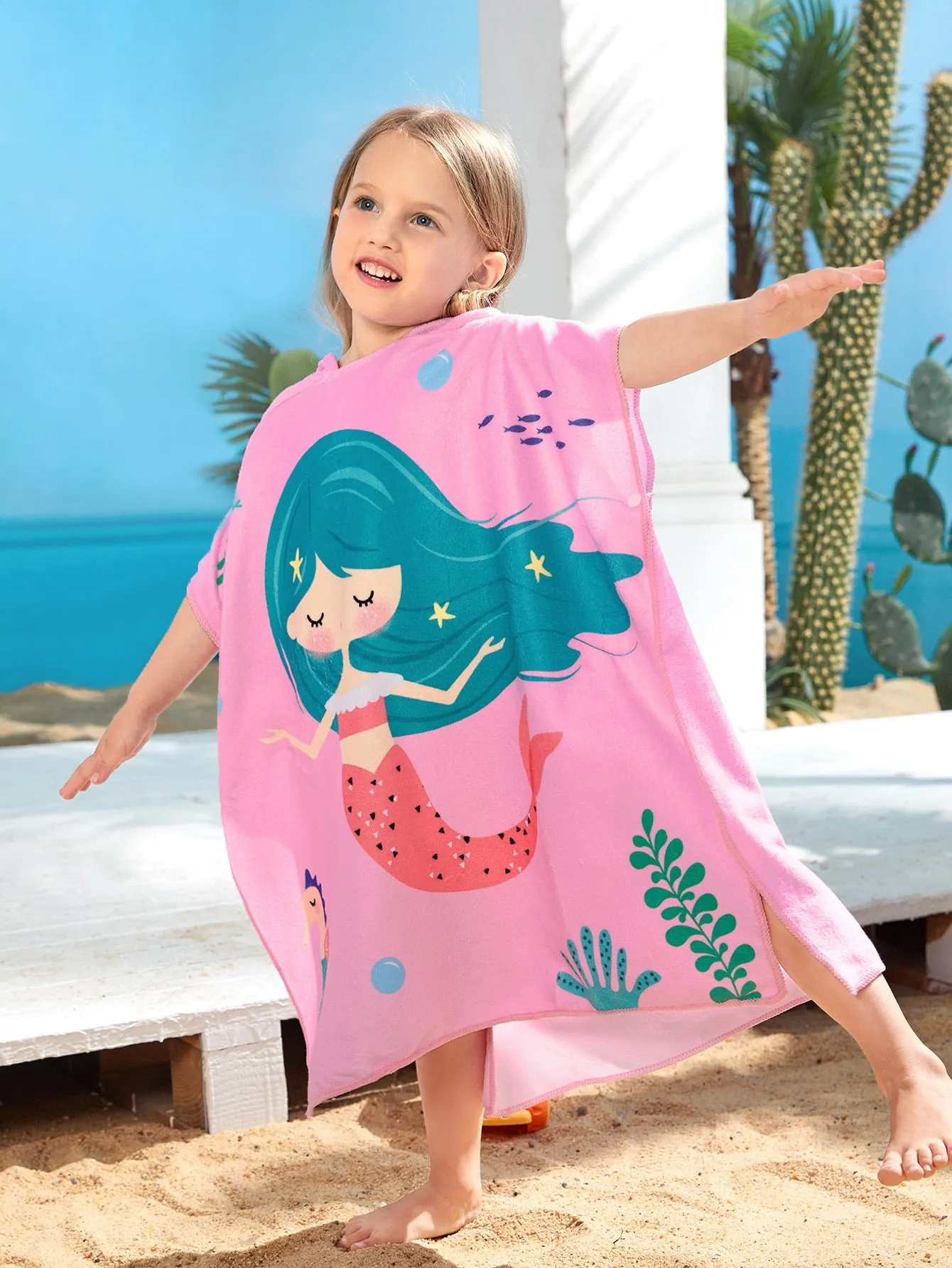 1pc Mermaid Pattern Kids Bath Towel