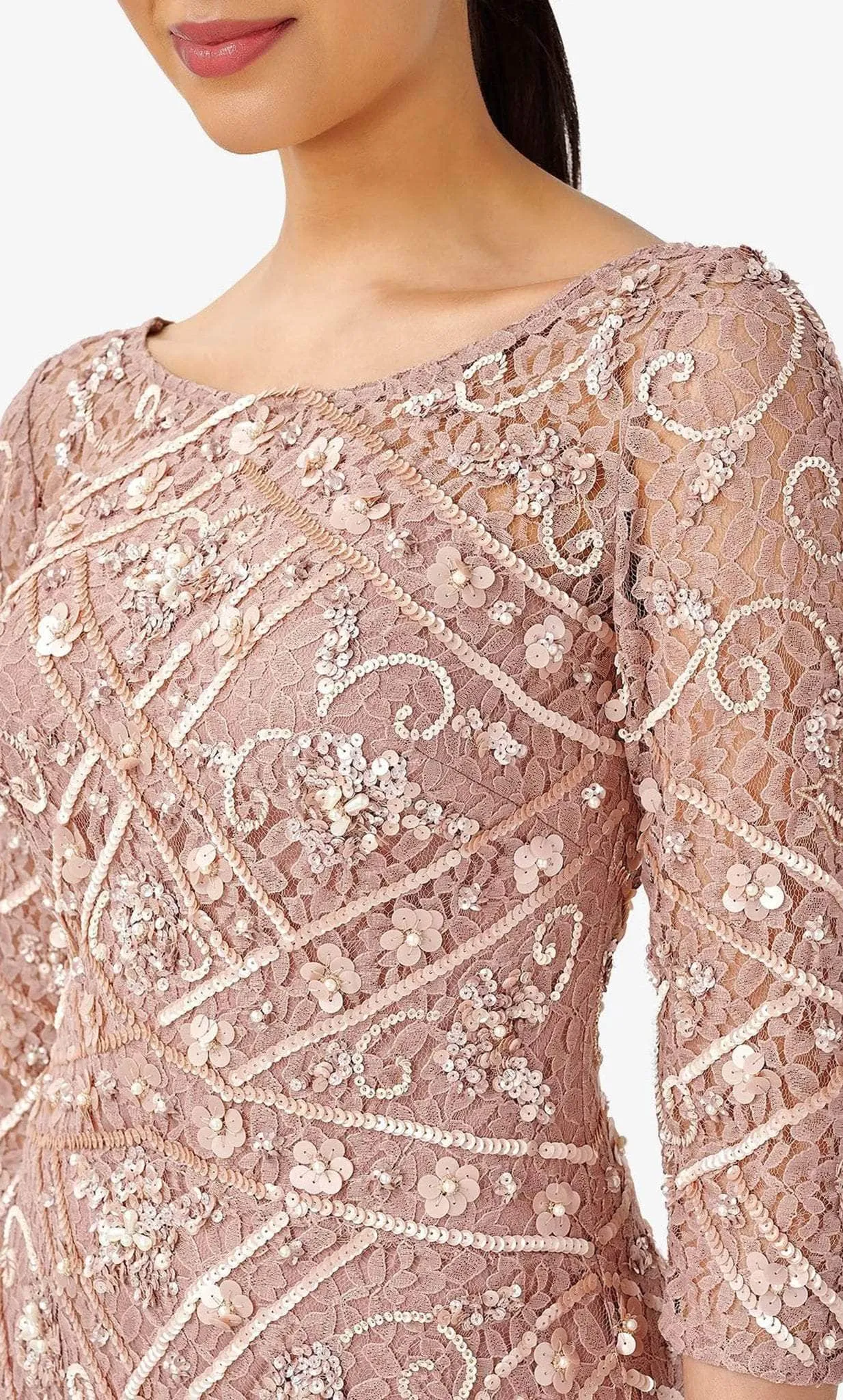 Adrianna Papell AP1E209857 - Sequin Beaded Boat Neck Dress