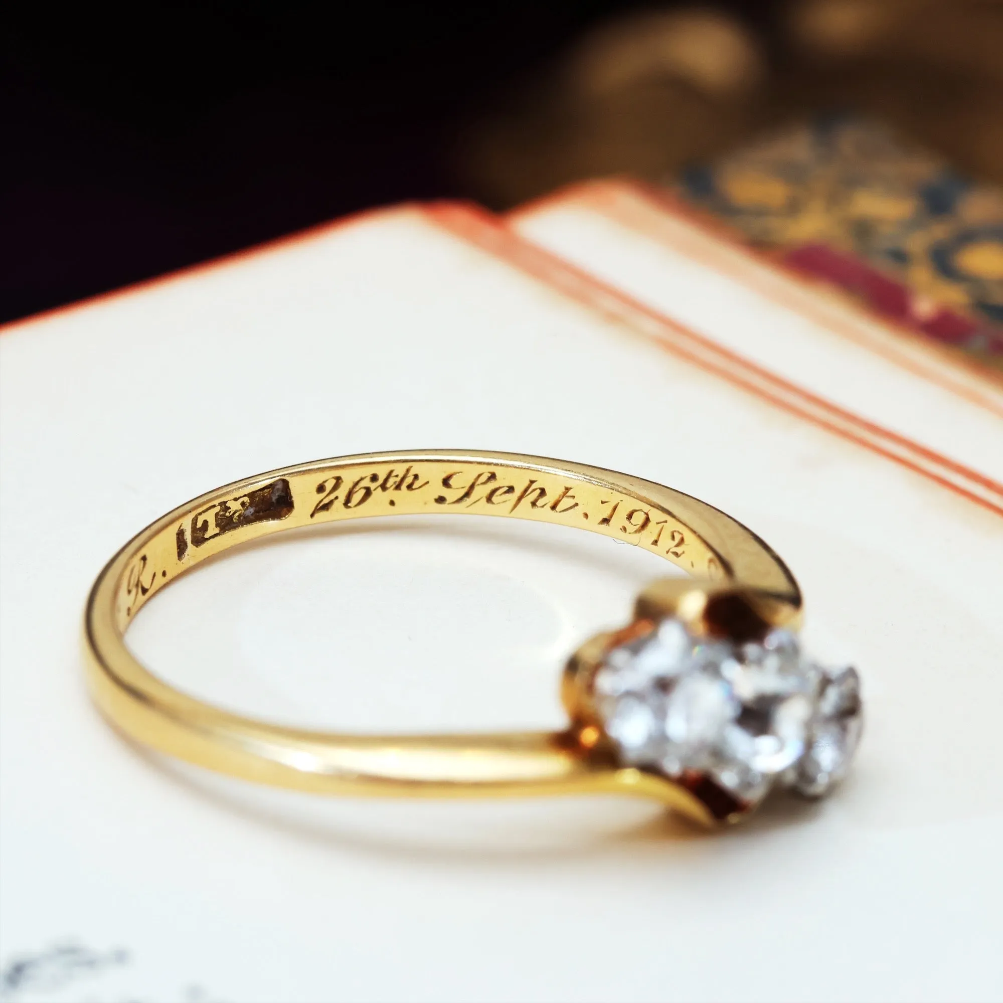 Antique Date 1912 Diamond Trilogy Crossover Ring