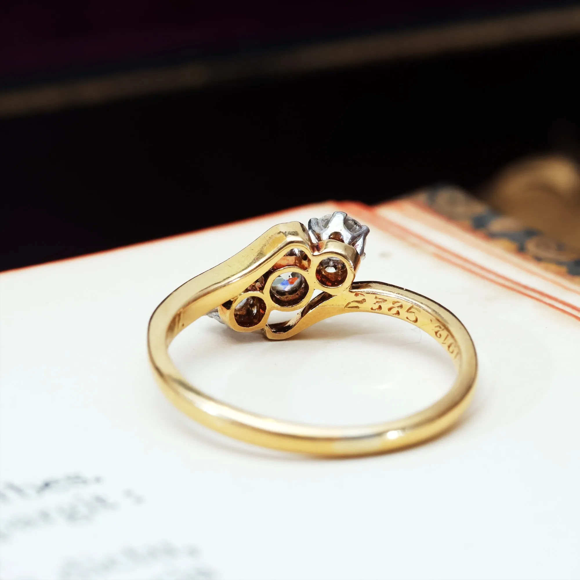 Antique Date 1912 Diamond Trilogy Crossover Ring