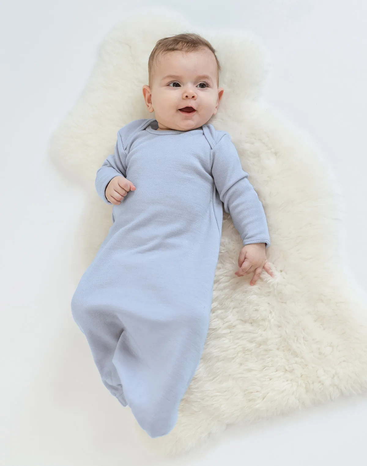 Baby Gown, Merino Wool, 0-6 Months, Blue
