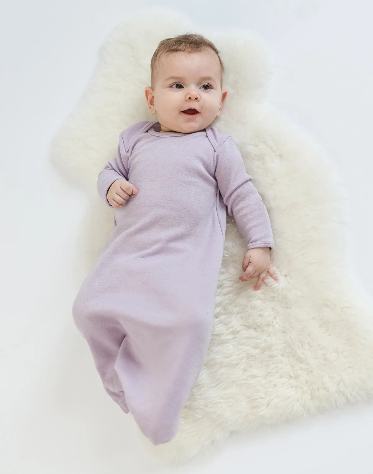Baby Gown, Merino Wool, 0-6 Months, Lilac