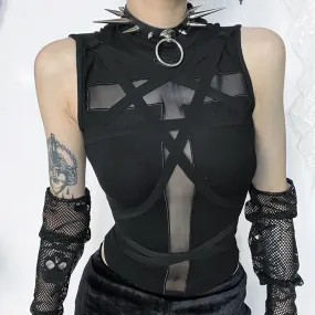Black Goth Raver Sleeveless Vest Top