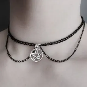 Black Goth Witch Pentagram Choker