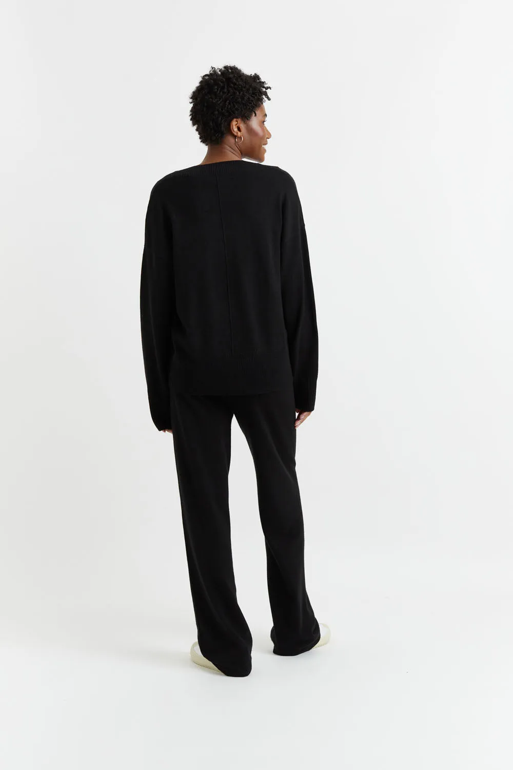 Black Wool-Cashmere V-Neck Sweater