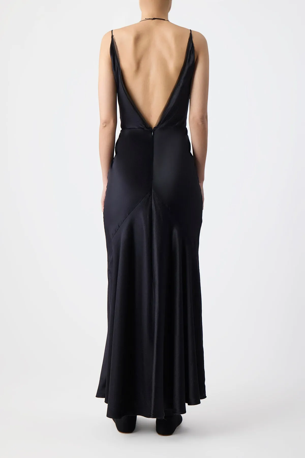 Brigita Slip Dress in Black Silk Velvet
