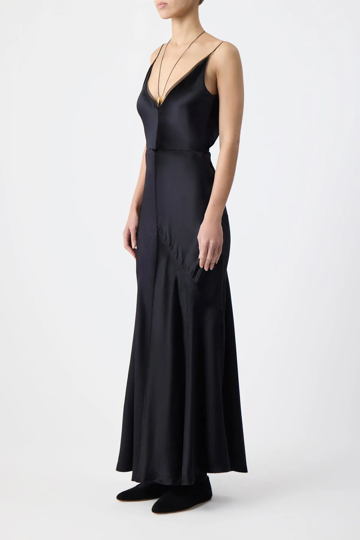 Brigita Slip Dress in Black Silk Velvet