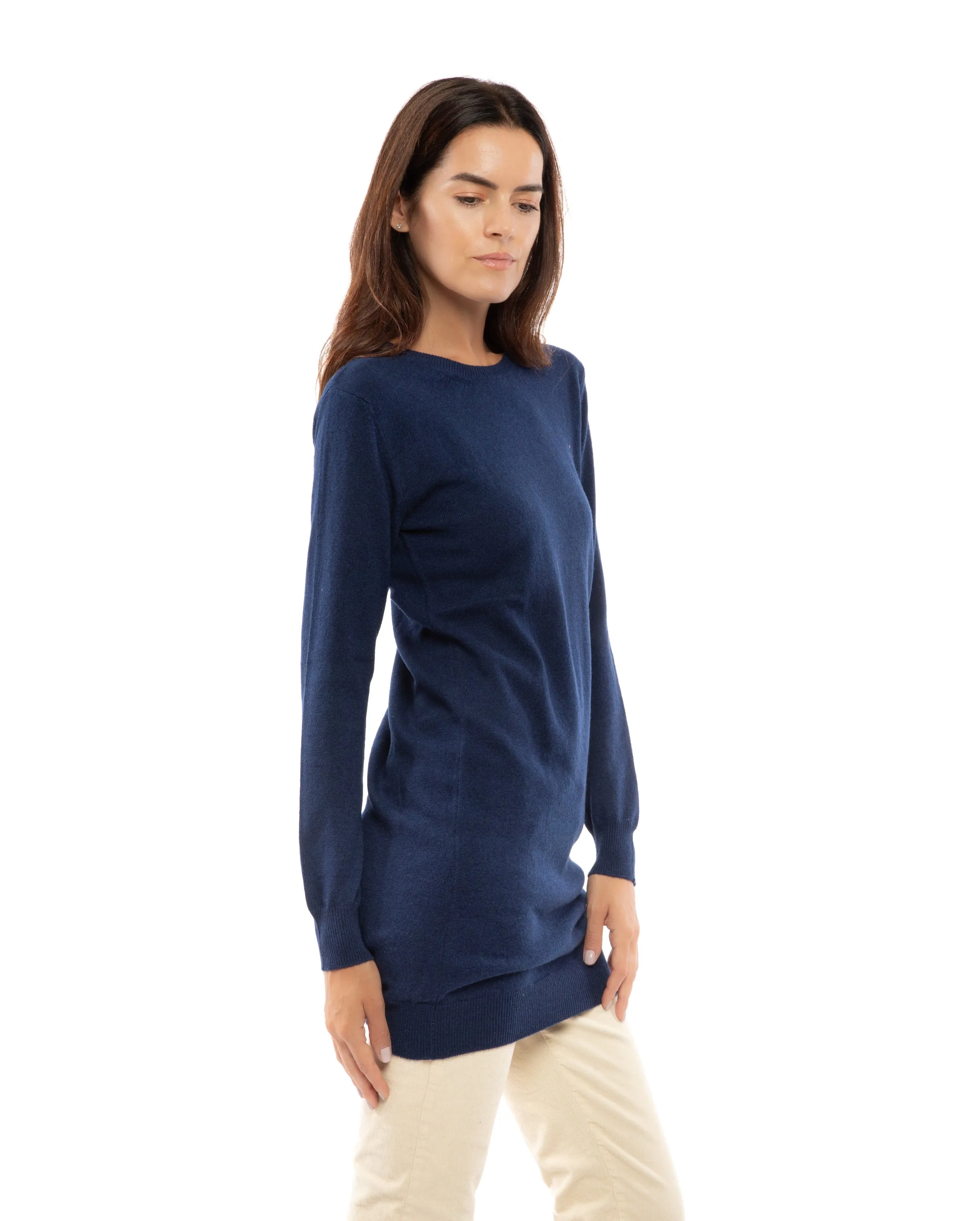 Cashmere Crew Neck Dress Melange Blue