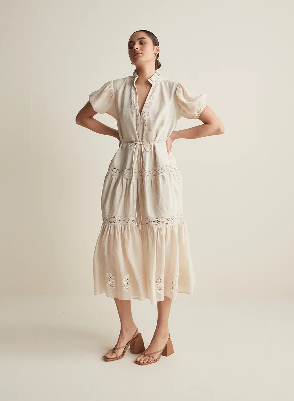 Cecile Linen Ramie Midi Dress | Flax  | Restock