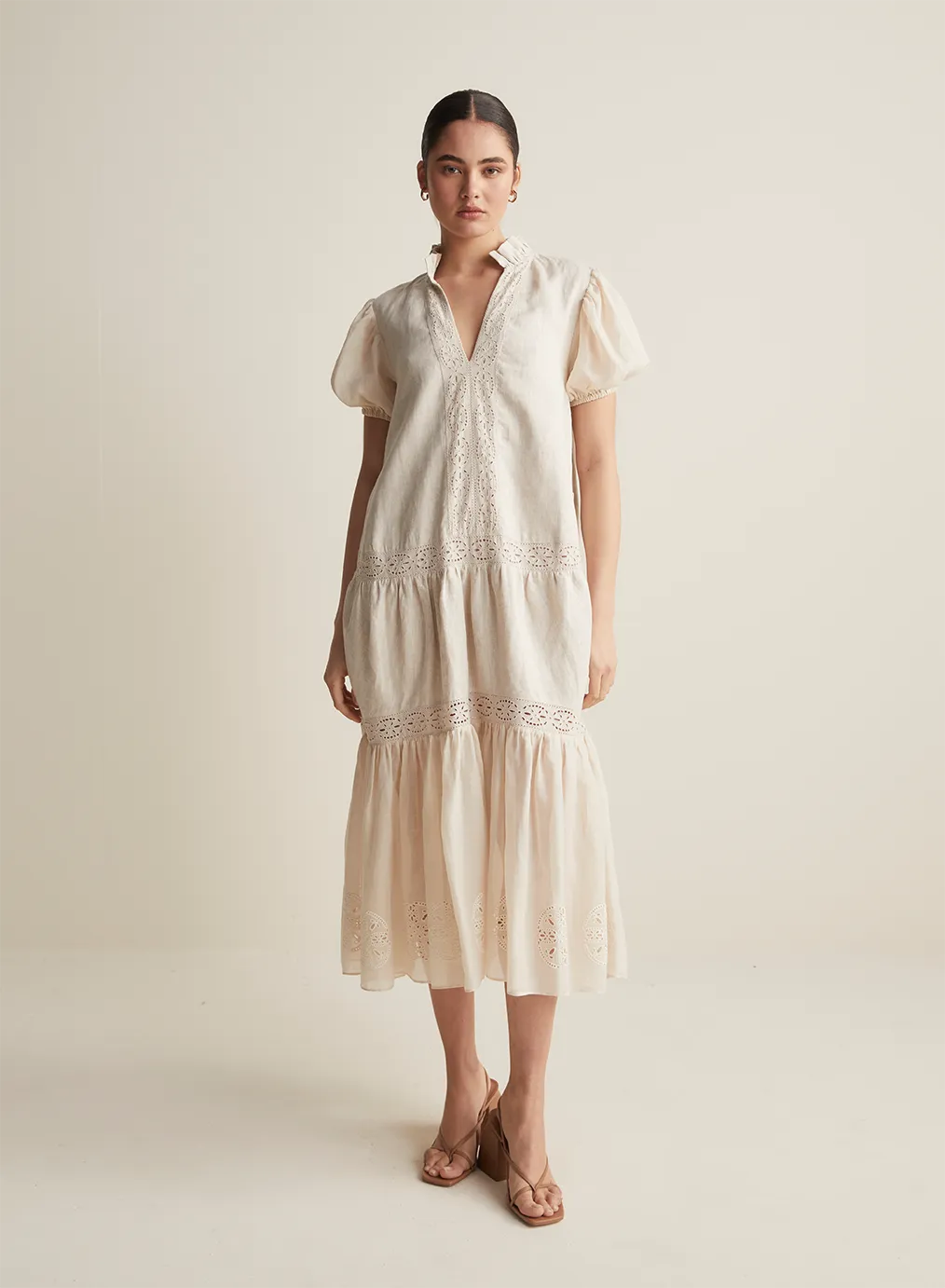 Cecile Linen Ramie Midi Dress | Flax  | Restock