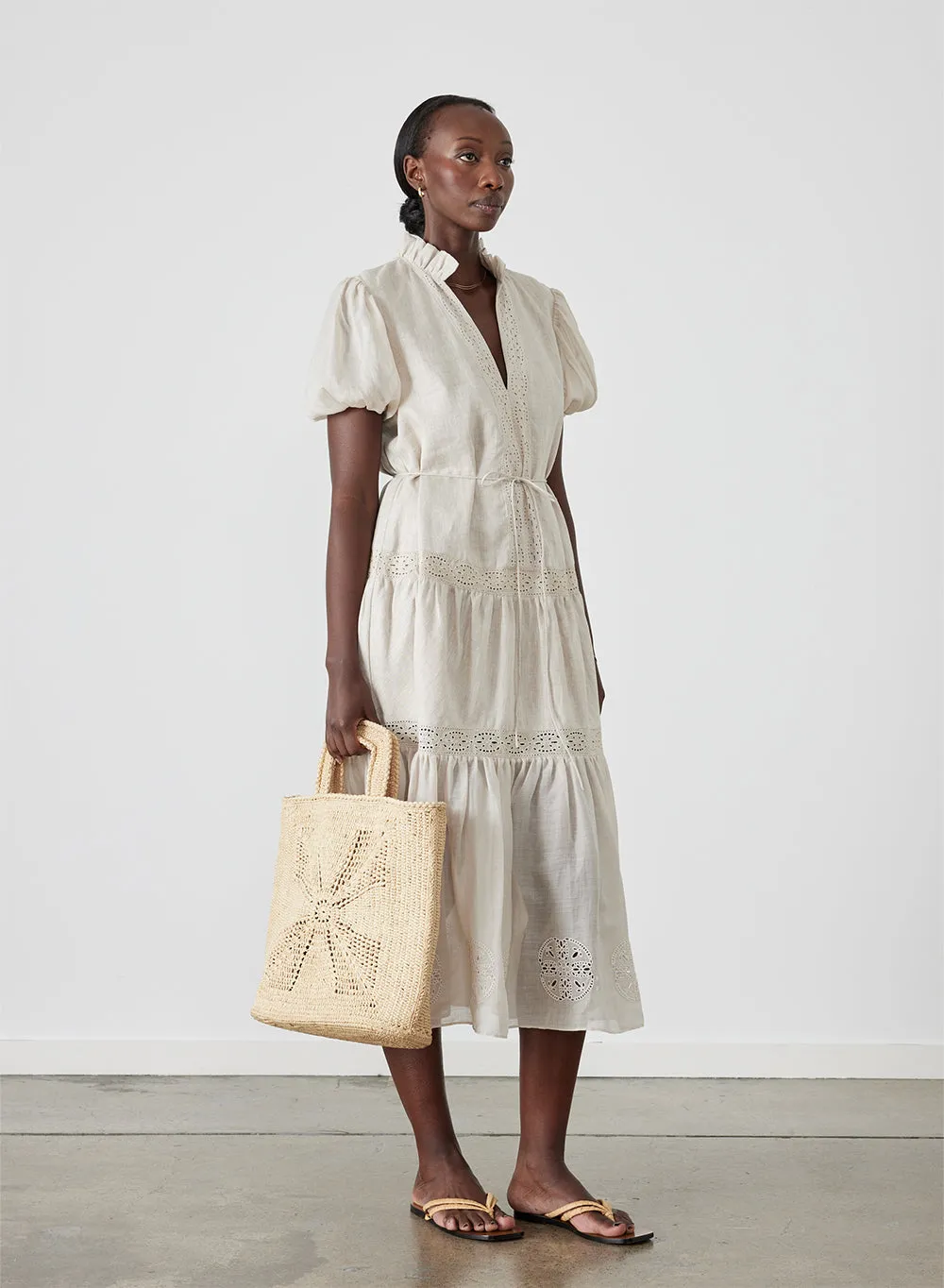 Cecile Linen Ramie Midi Dress | Flax  | Restock