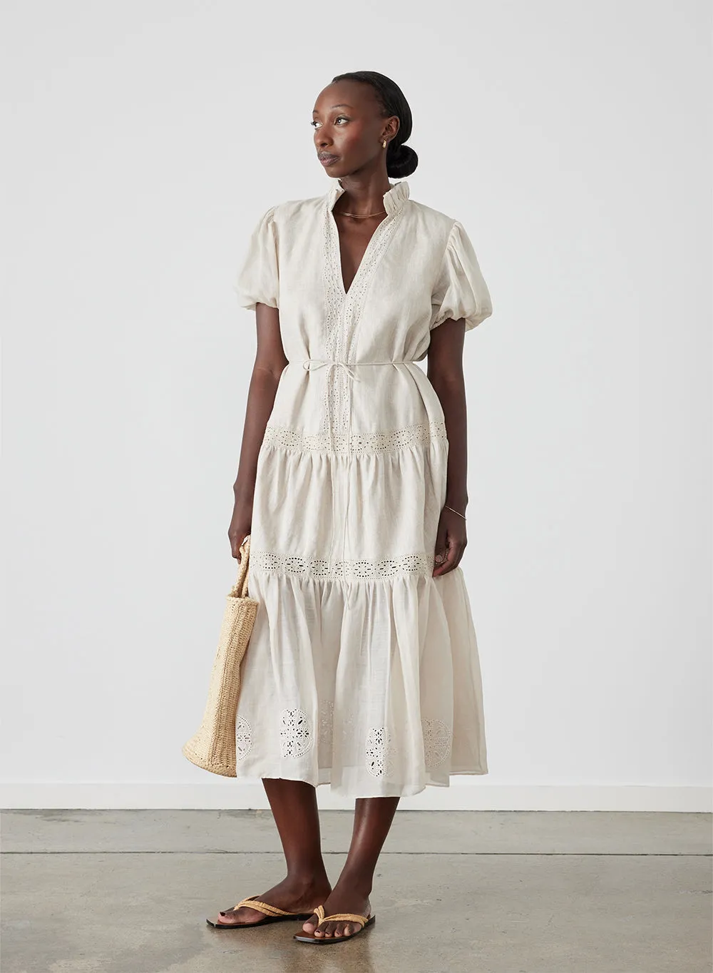 Cecile Linen Ramie Midi Dress | Flax  | Restock