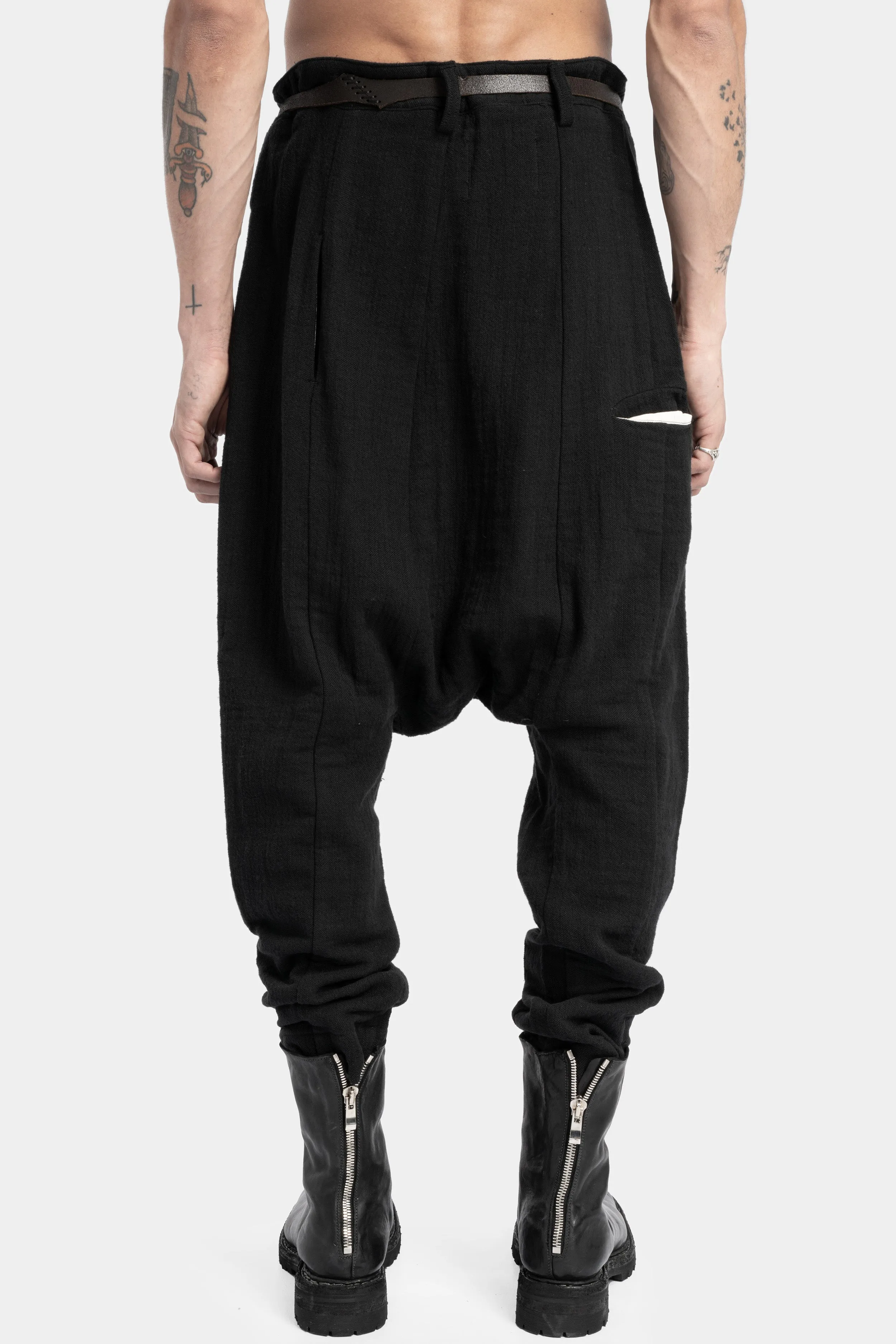 Drop crotch cross front pants