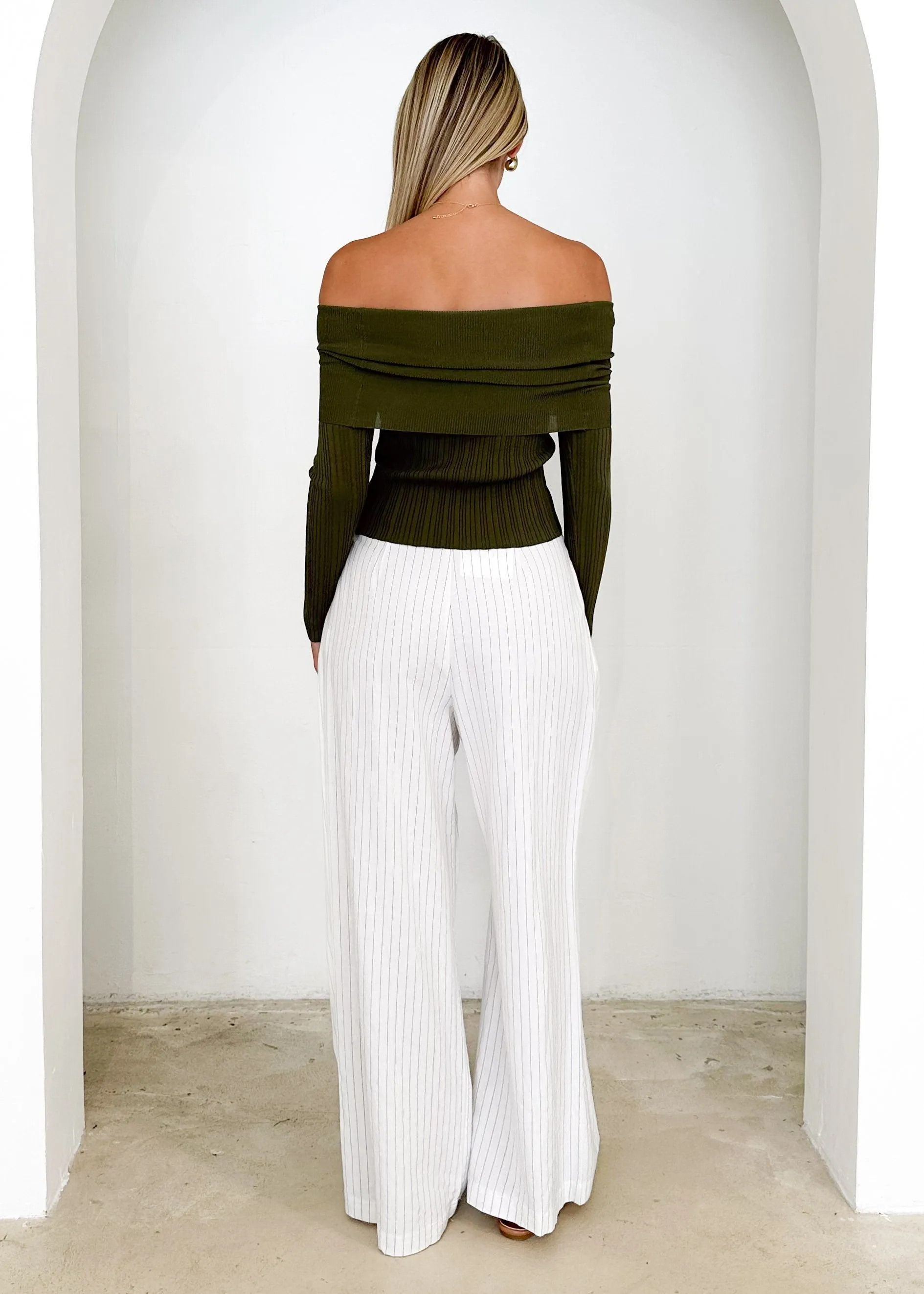 Ellsae Off Shoulder Knit Top - Khaki