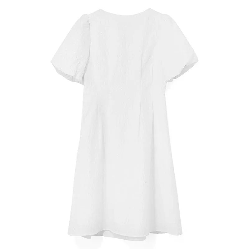 Fitted Waist & V-Neck Jacquard Dress