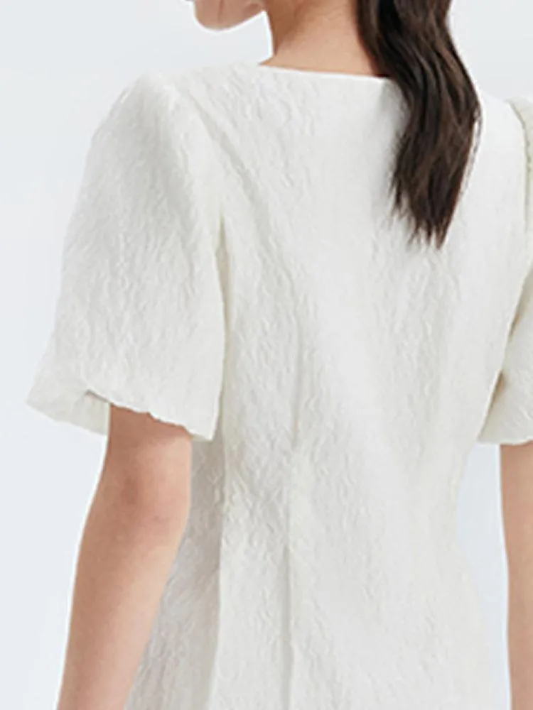 Fitted Waist & V-Neck Jacquard Dress