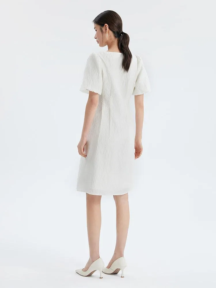 Fitted Waist & V-Neck Jacquard Dress