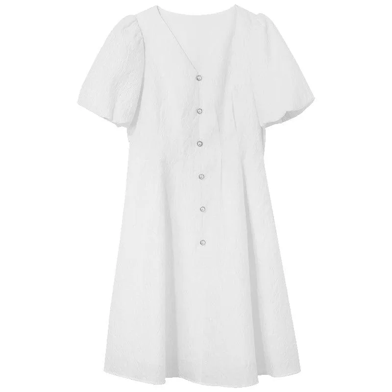 Fitted Waist & V-Neck Jacquard Dress