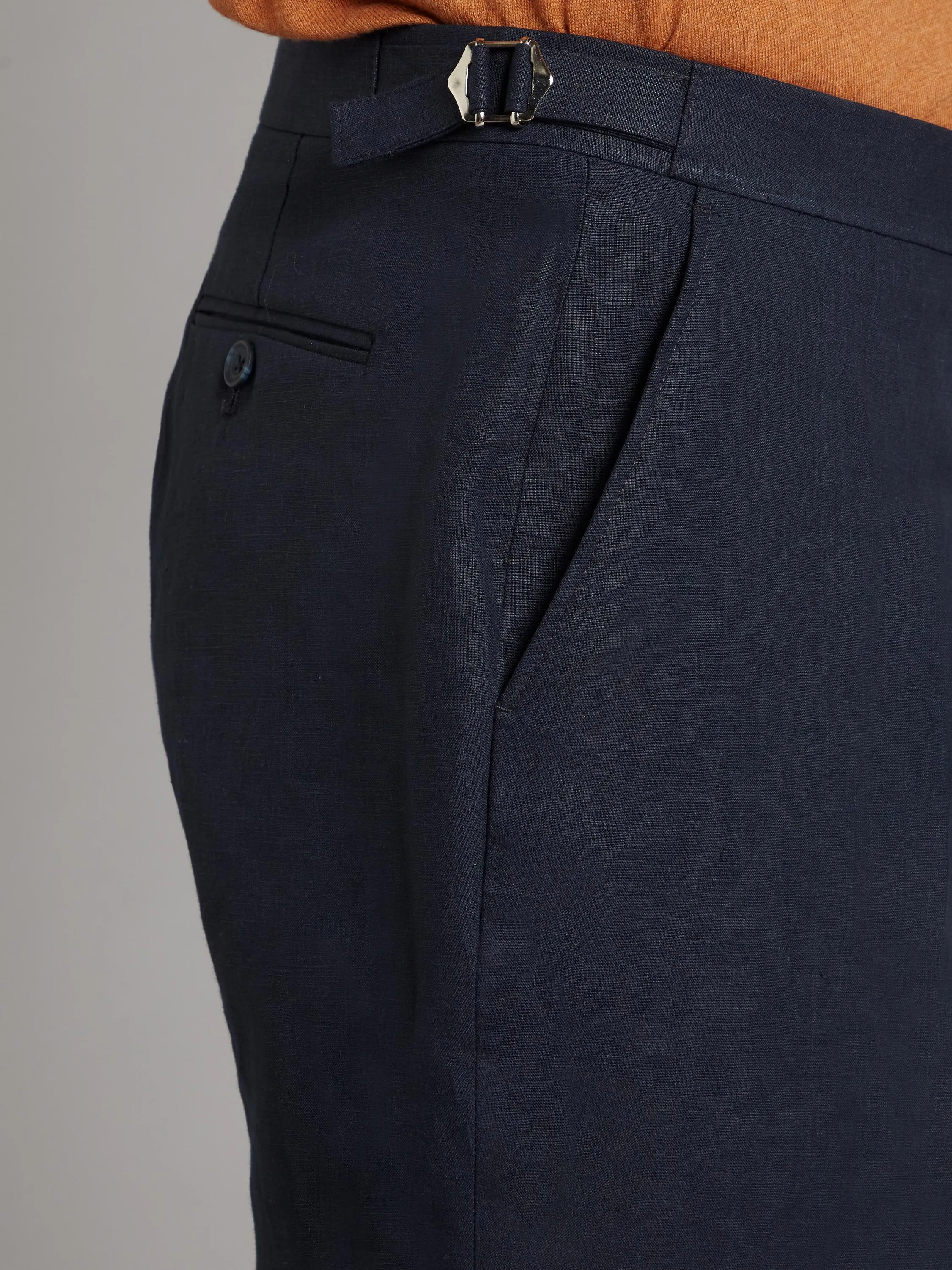 Flat Front Pants - Navy Linen