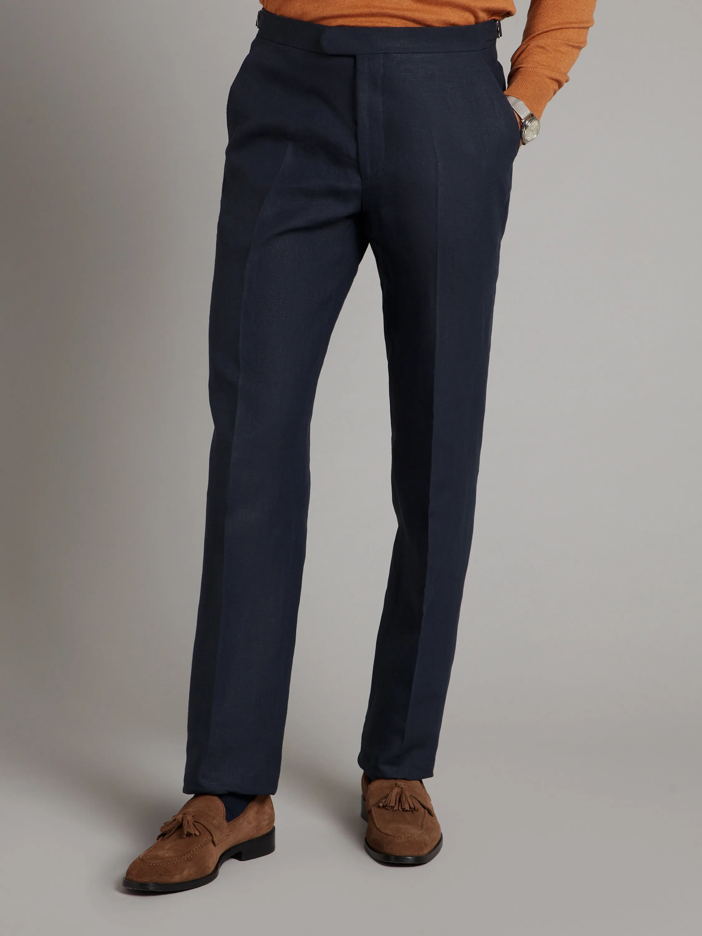 Flat Front Pants - Navy Linen