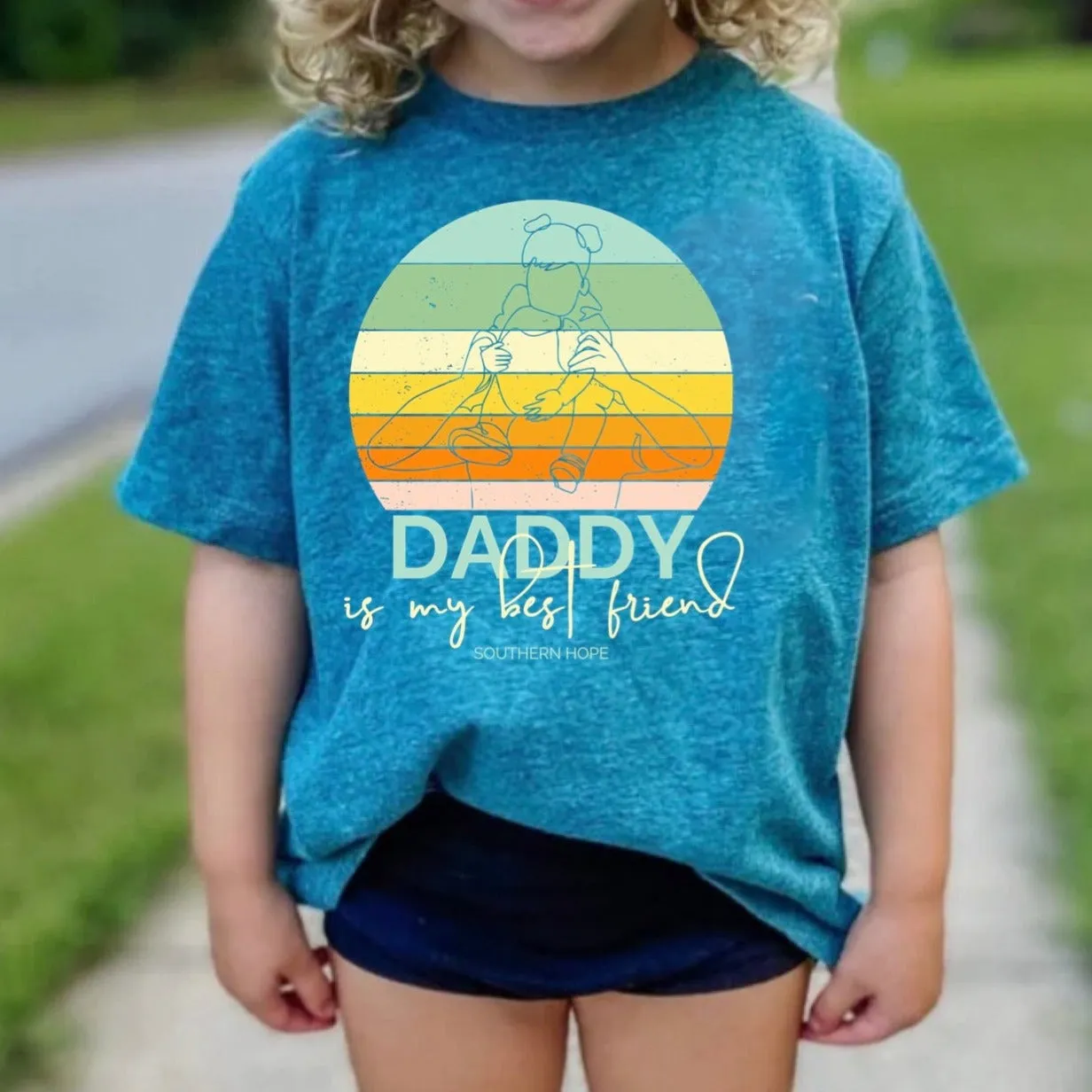 (Front) GIRLS Daddy is My Best Friend Short Sleeve Kids Tee (D)