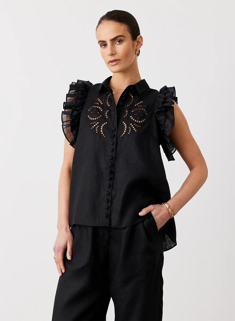 Hermione Linen Ramie Shirt | Black | Restock