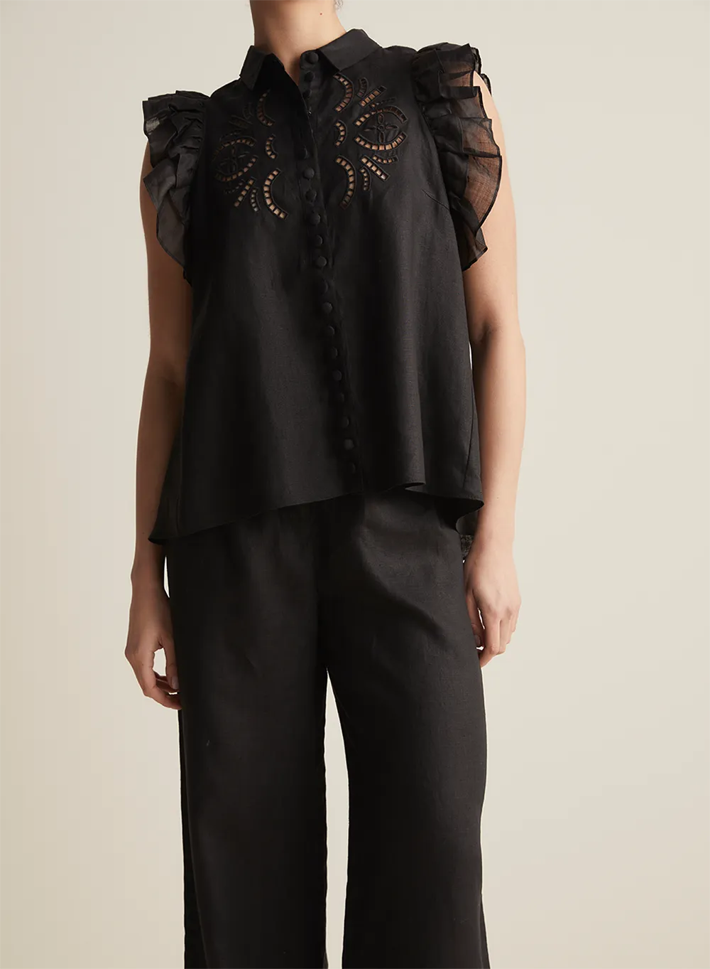 Hermione Linen Ramie Shirt | Black | Restock