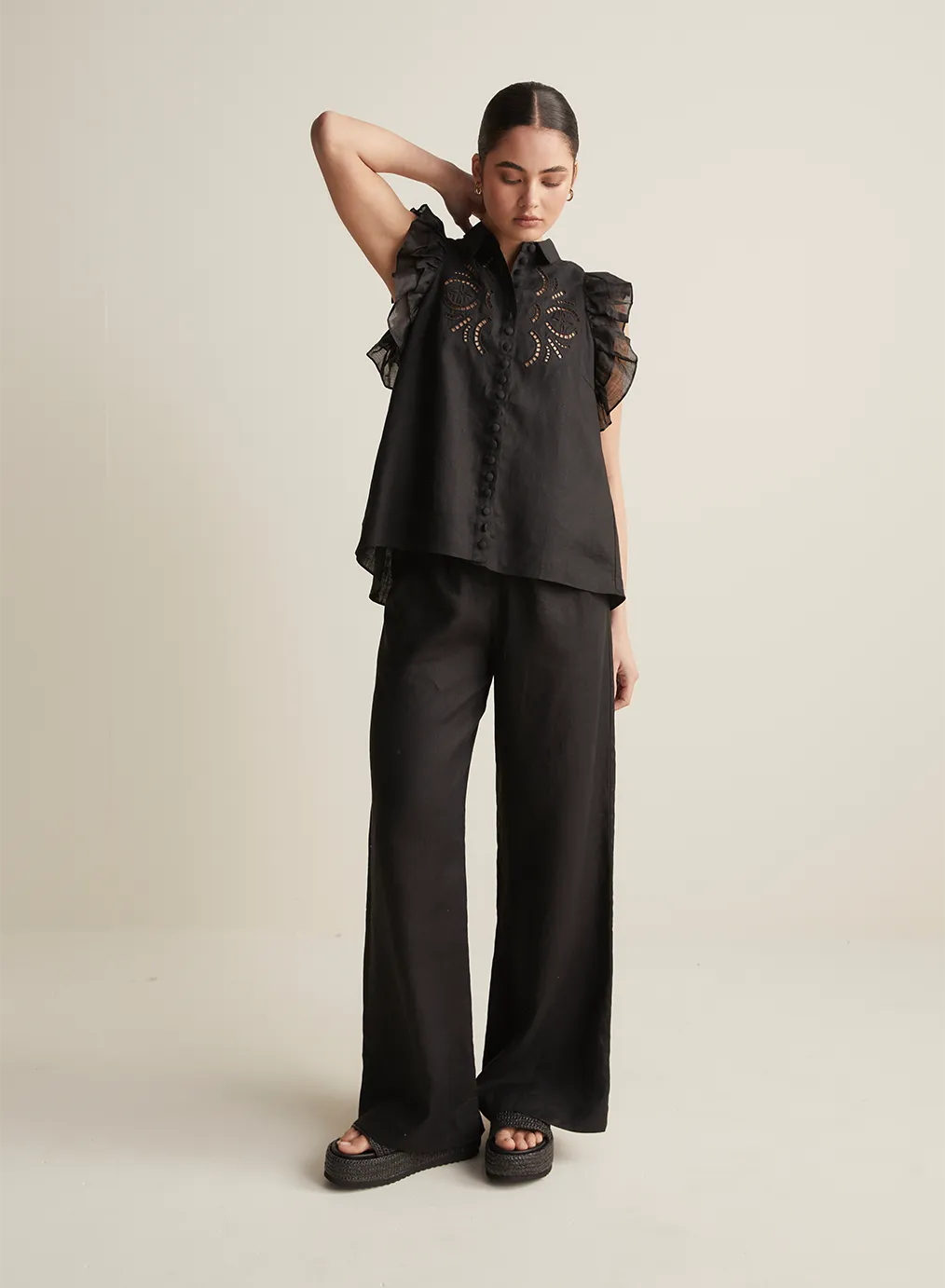 Hermione Linen Ramie Shirt | Black | Restock