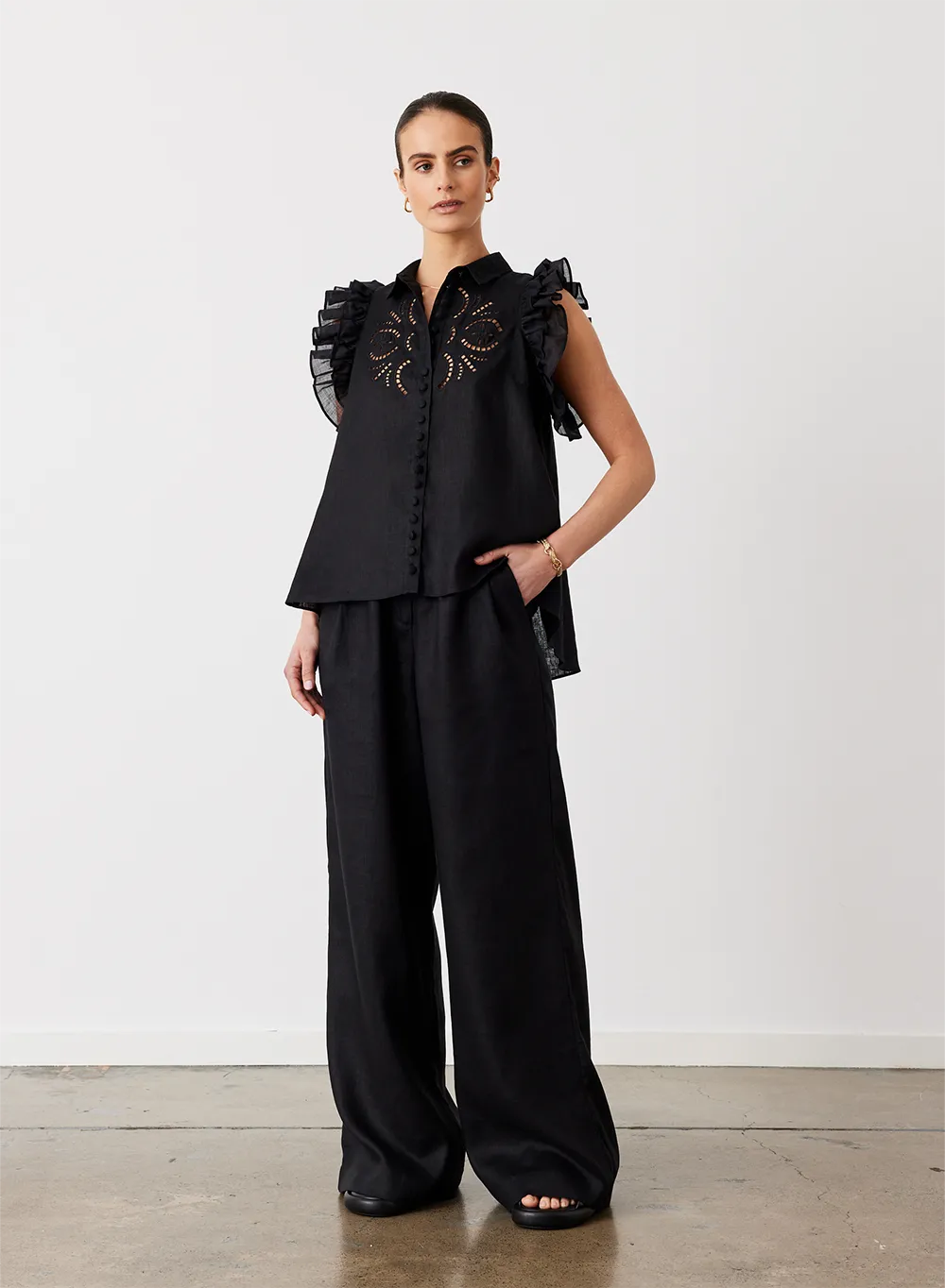 Hermione Linen Ramie Shirt | Black | Restock