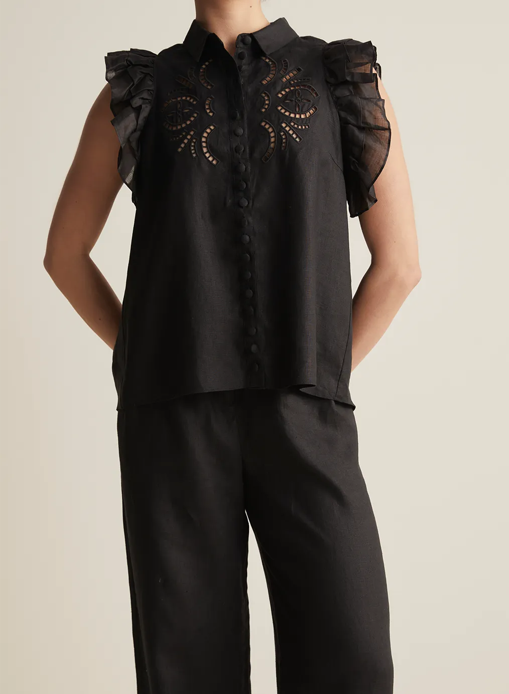 Hermione Linen Ramie Shirt | Black | Restock