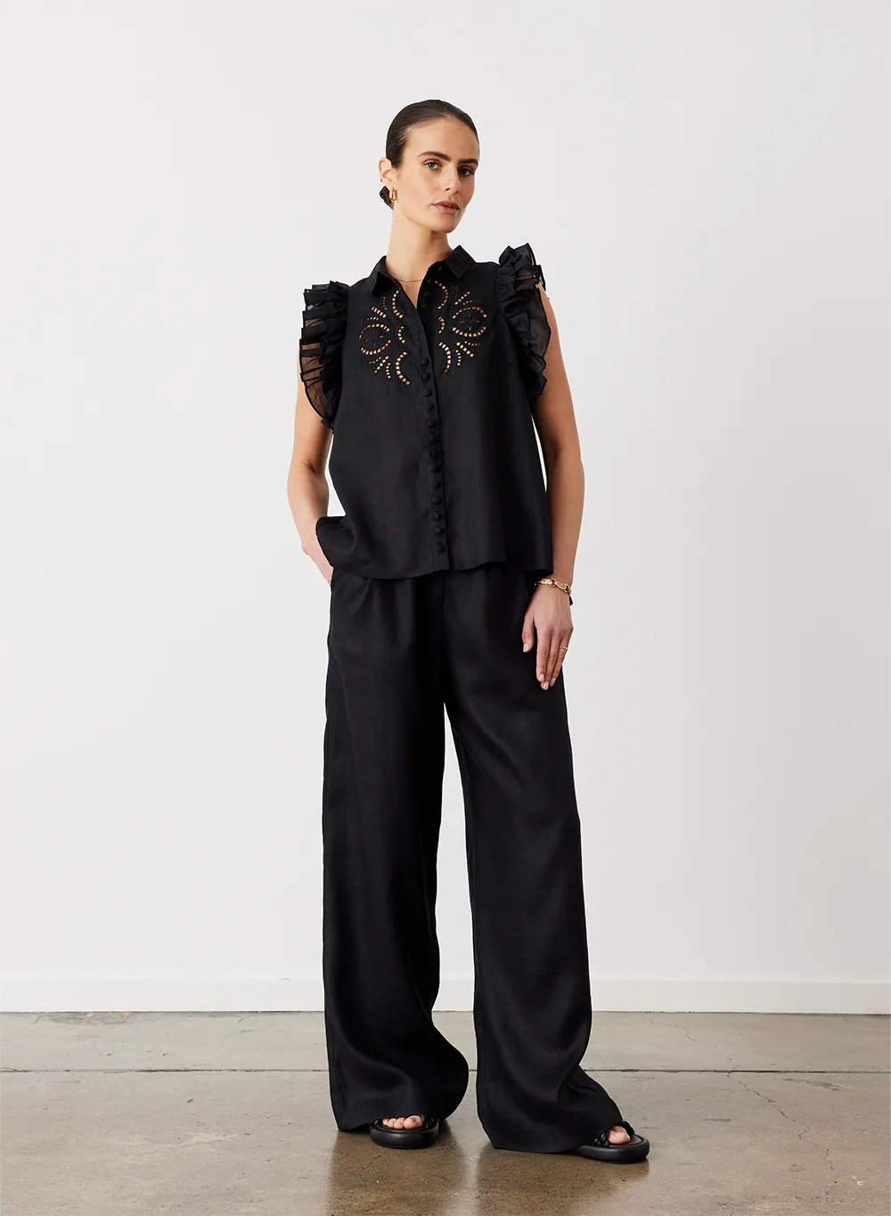 Hermione Linen Ramie Shirt | Black | Restock