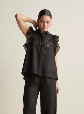 Hermione Linen Ramie Shirt | Black | Restock
