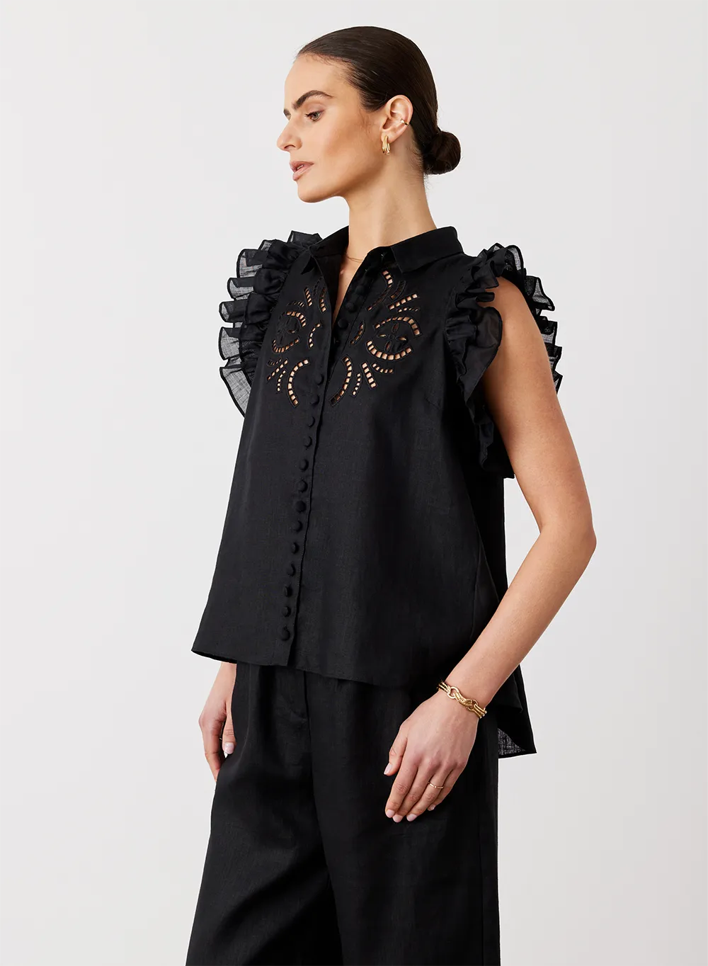 Hermione Linen Ramie Shirt | Black | Restock