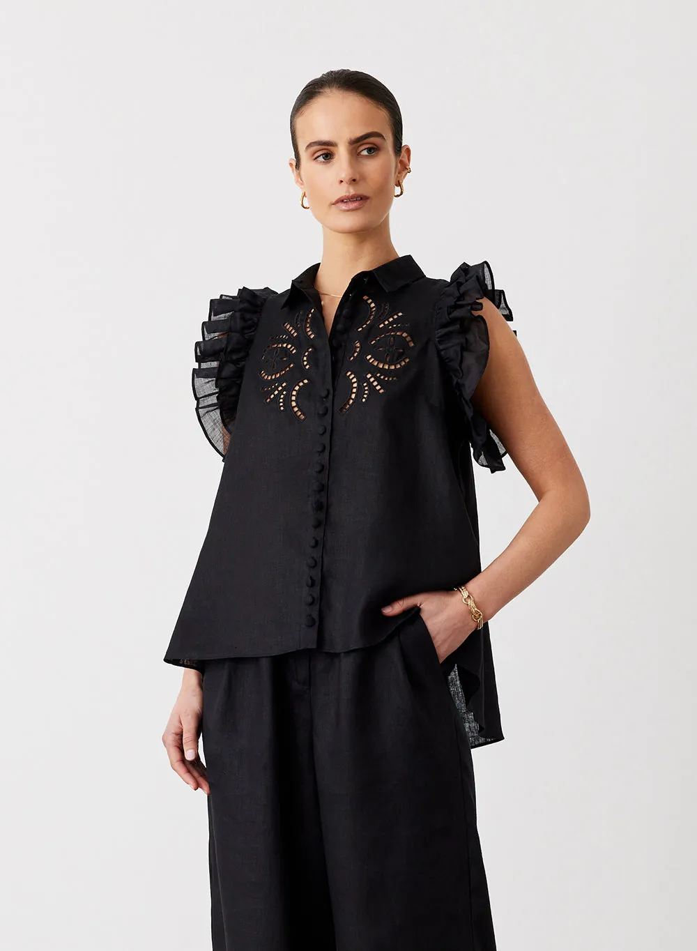 Hermione Linen Ramie Shirt | Black | Restock