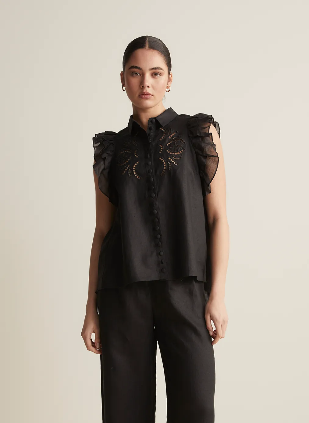 Hermione Linen Ramie Shirt | Black | Restock