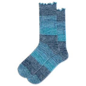 HOTSOX Women's Ombre Lettuce Edge Chenille Crew Sock
