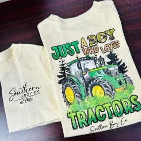 (LONG) Tractor Loving Boy Long Sleeve Kids Tee