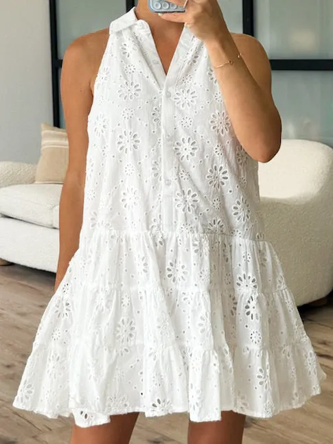 Macey Eyelet Collared Dress | White | FINAL SALE