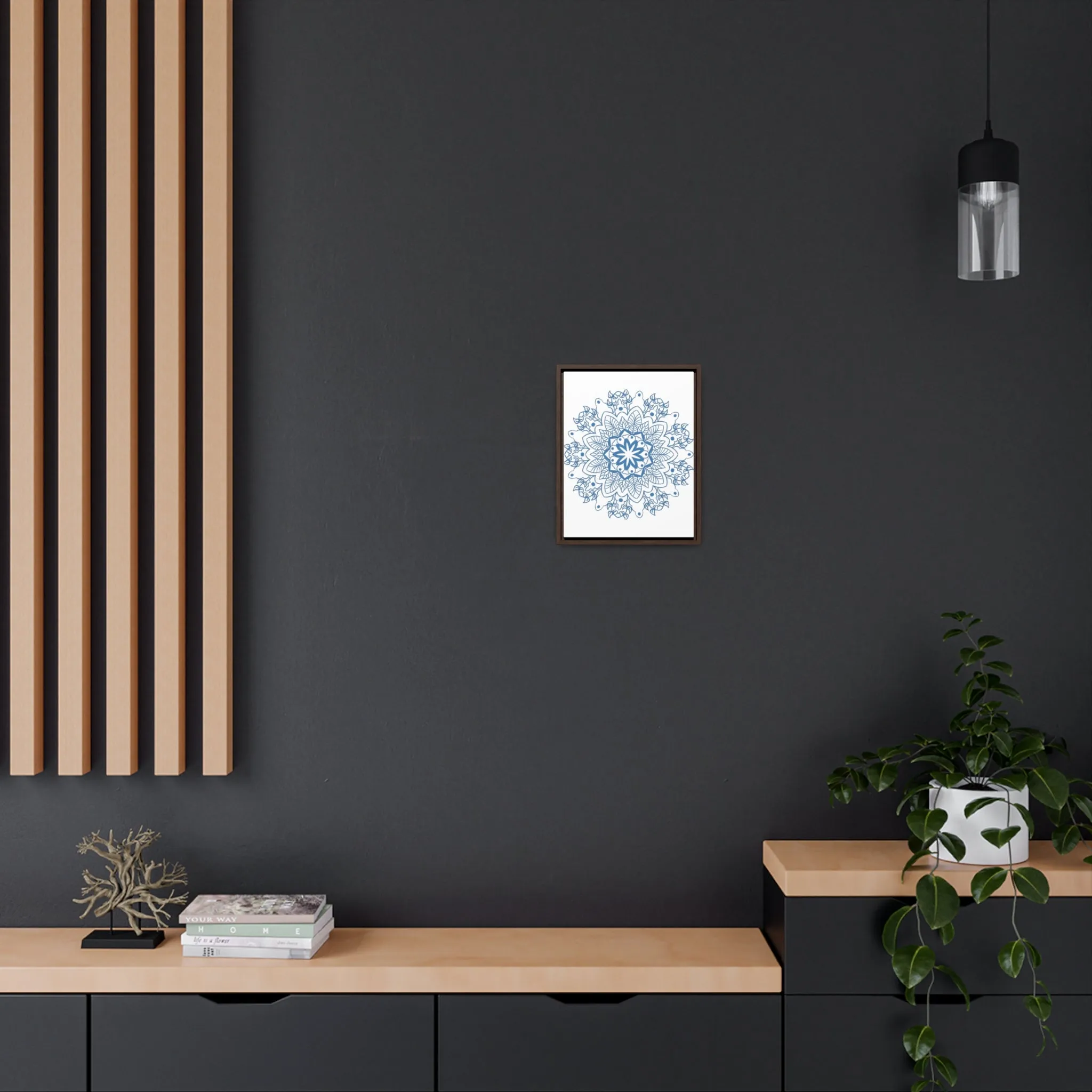 Mandala Handmade Art in Steel Blue - Vertical Frame and Gallery Canvas Wraps