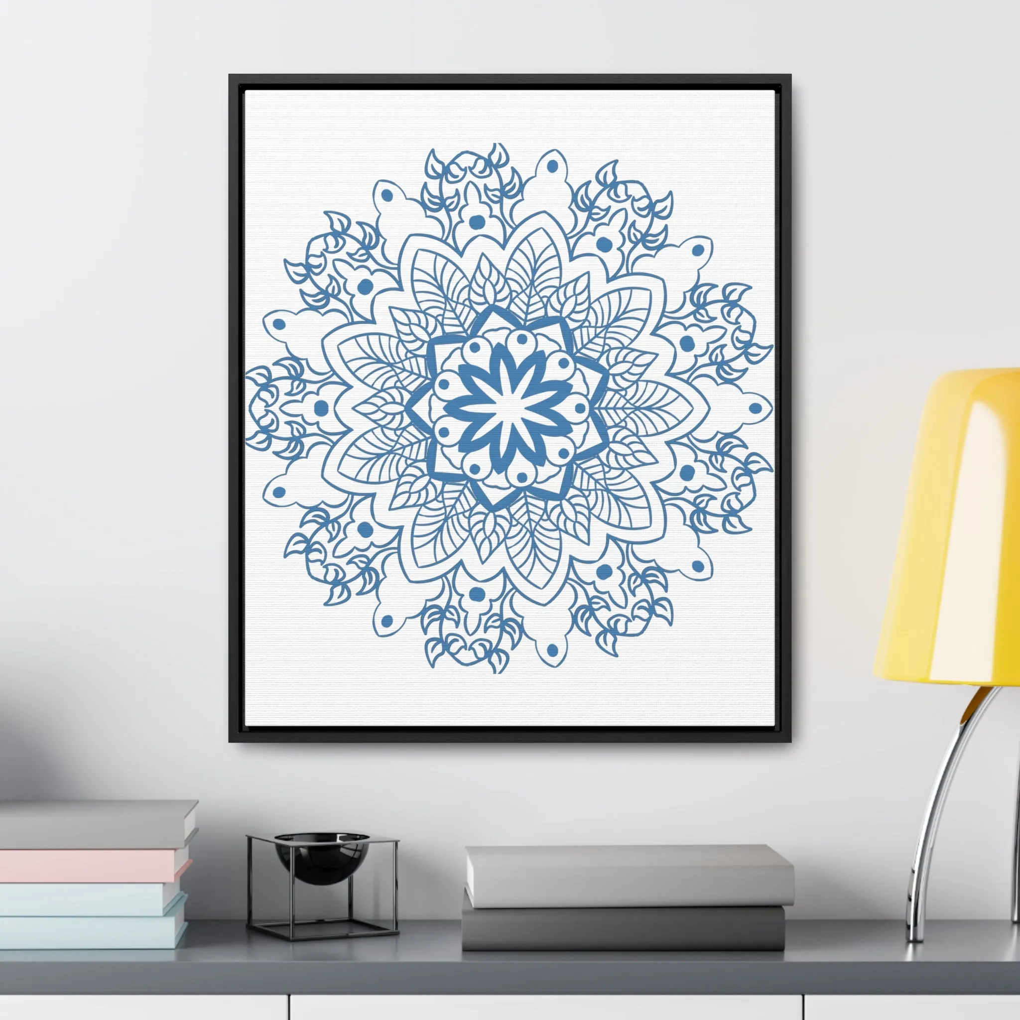 Mandala Handmade Art in Steel Blue - Vertical Frame and Gallery Canvas Wraps