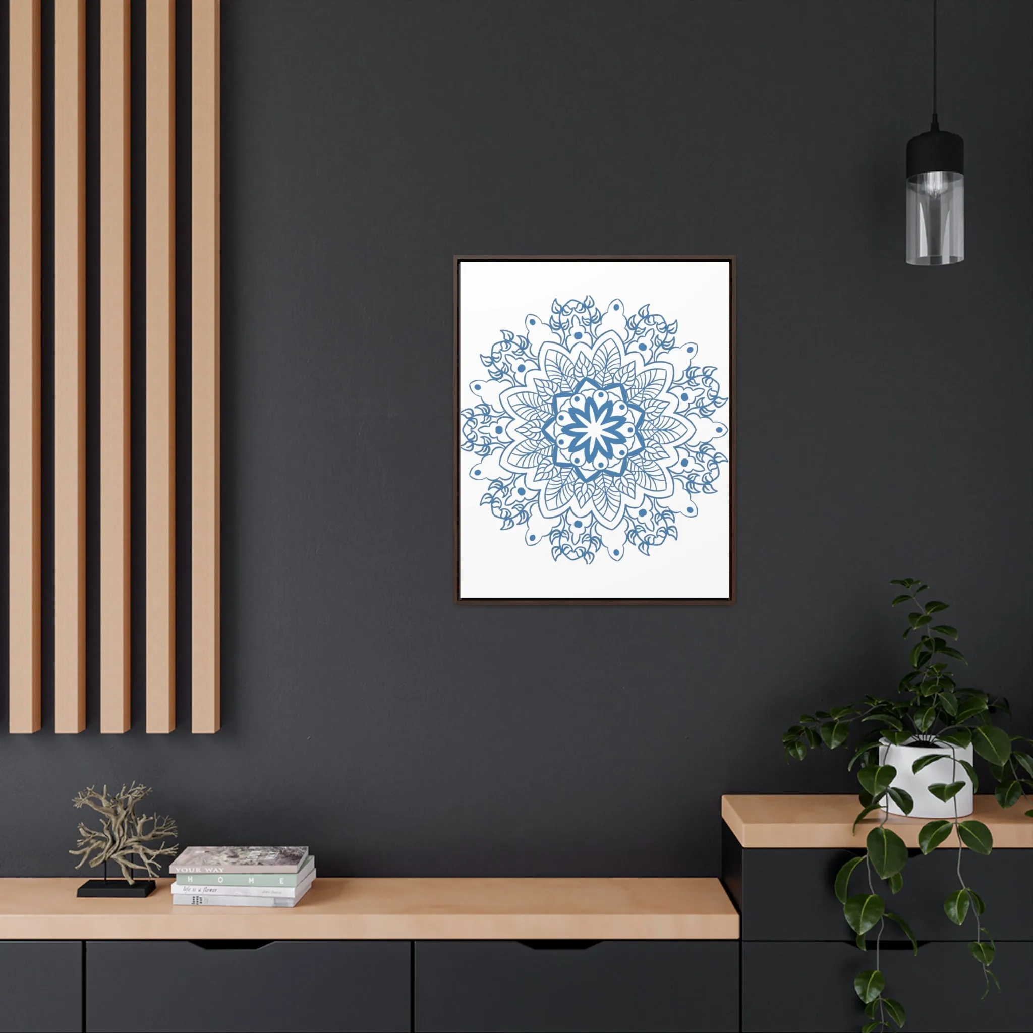Mandala Handmade Art in Steel Blue - Vertical Frame and Gallery Canvas Wraps