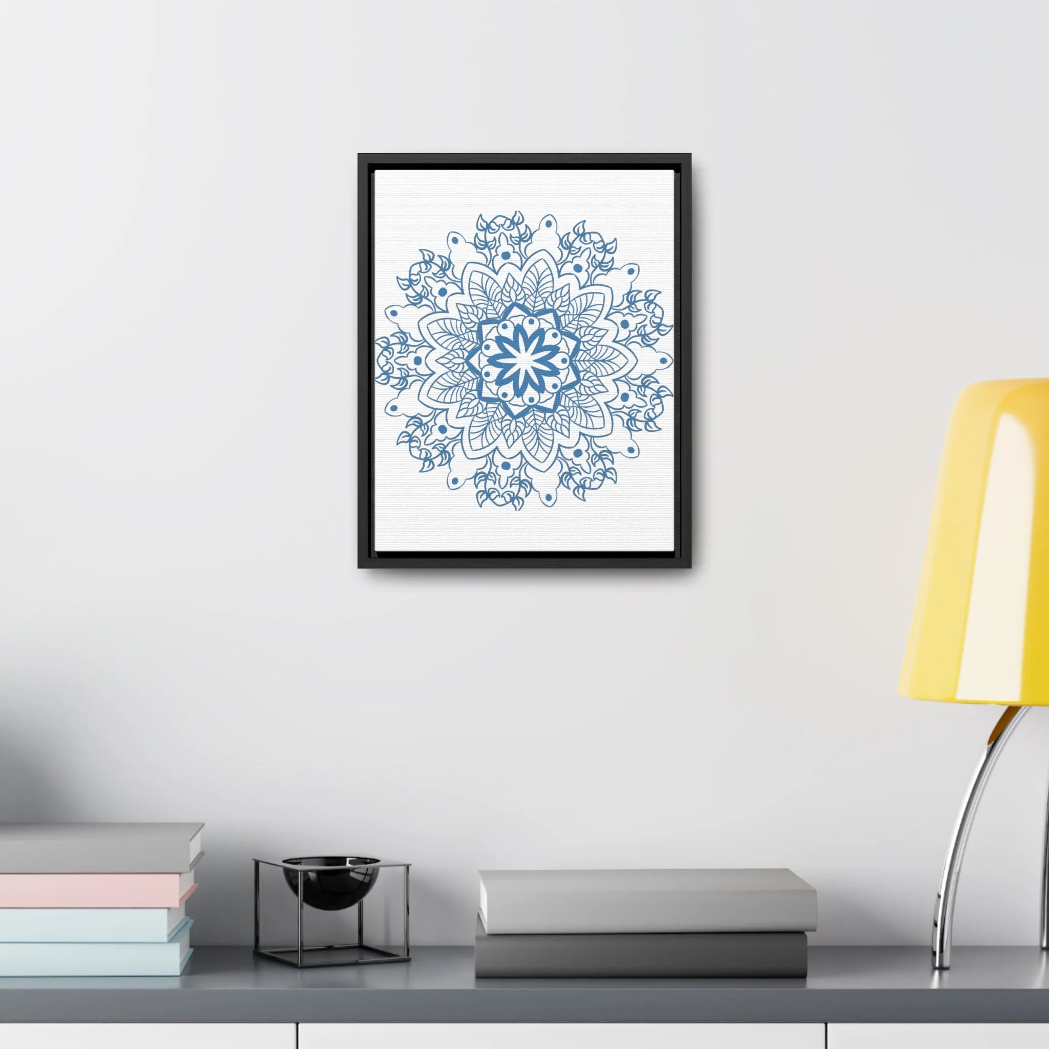 Mandala Handmade Art in Steel Blue - Vertical Frame and Gallery Canvas Wraps