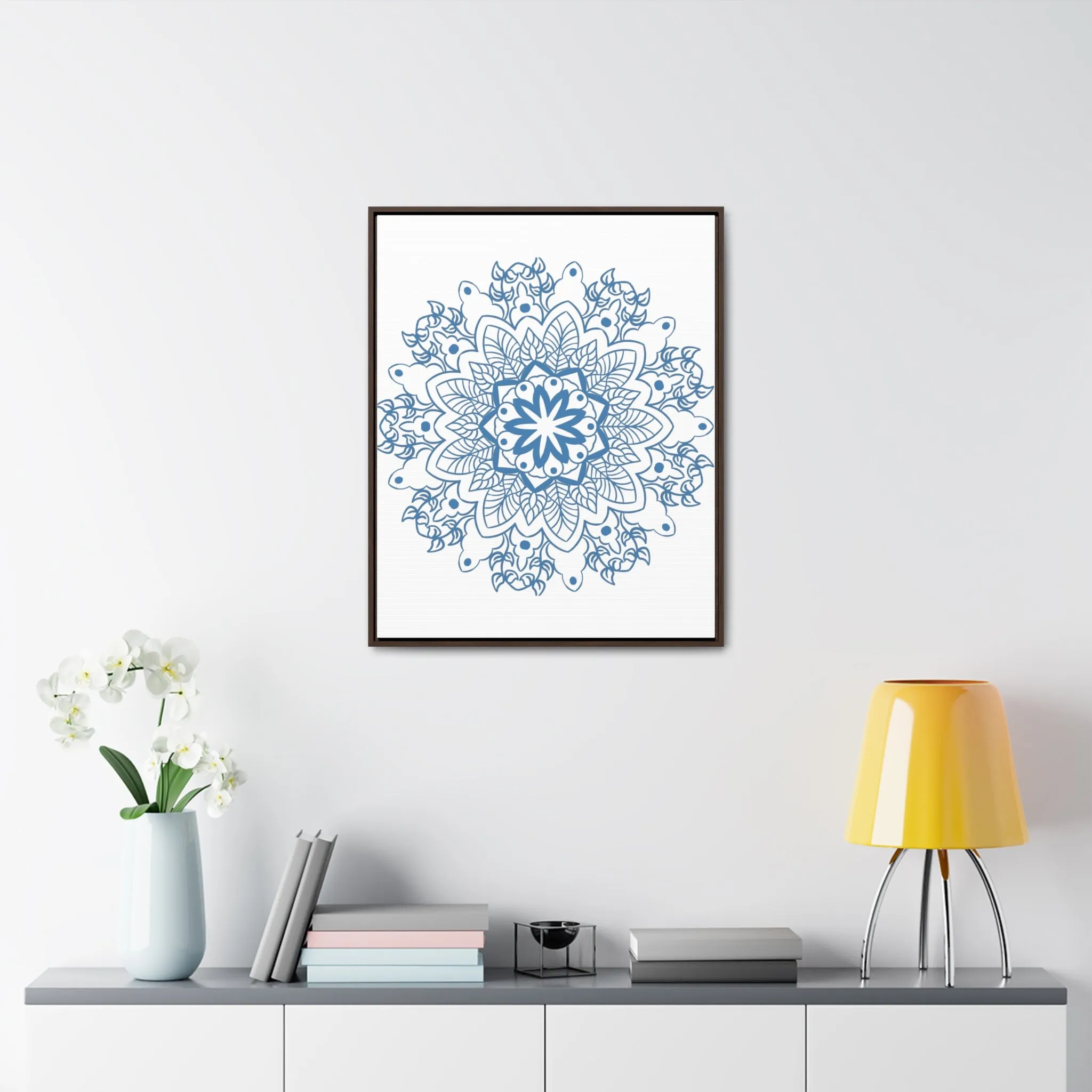 Mandala Handmade Art in Steel Blue - Vertical Frame and Gallery Canvas Wraps