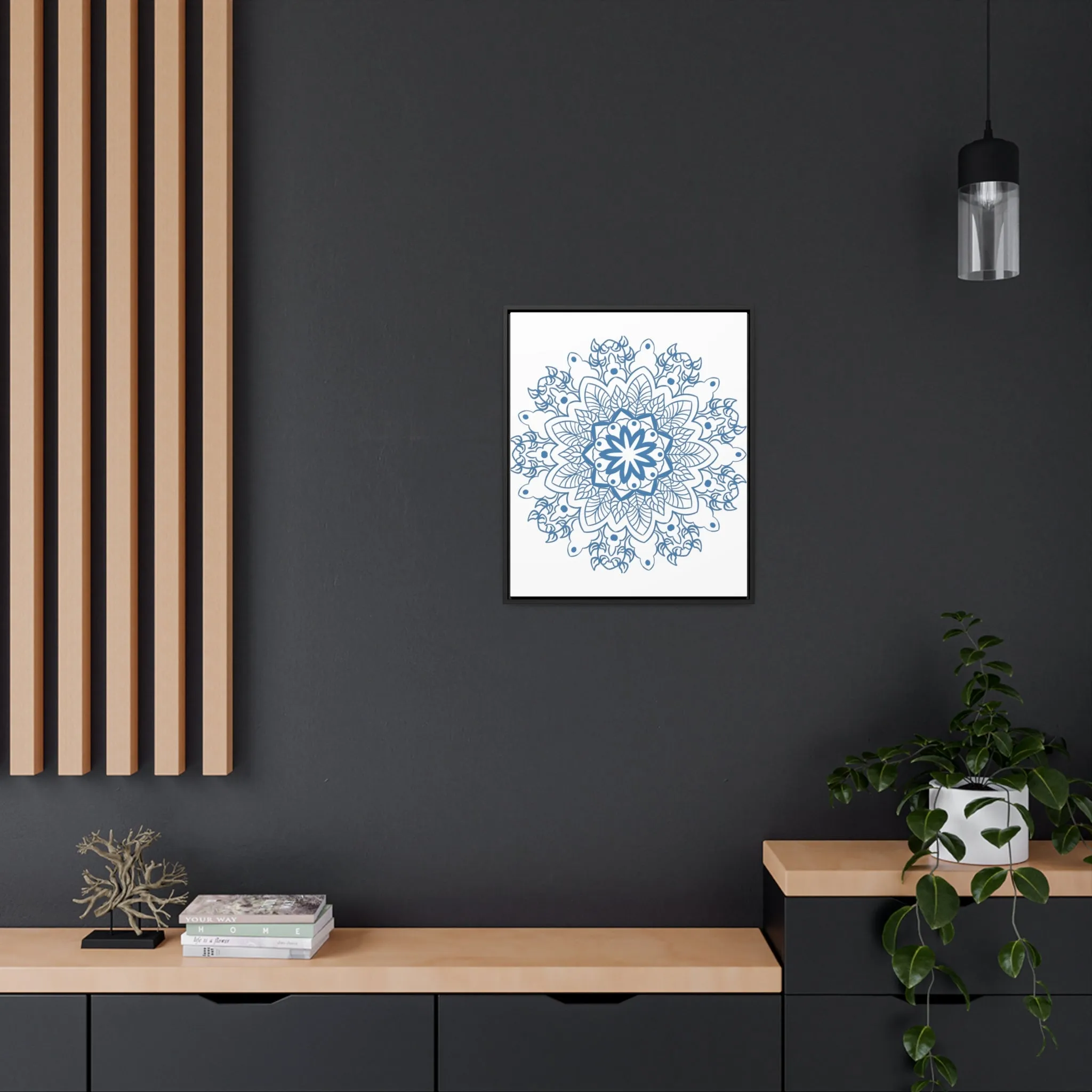 Mandala Handmade Art in Steel Blue - Vertical Frame and Gallery Canvas Wraps
