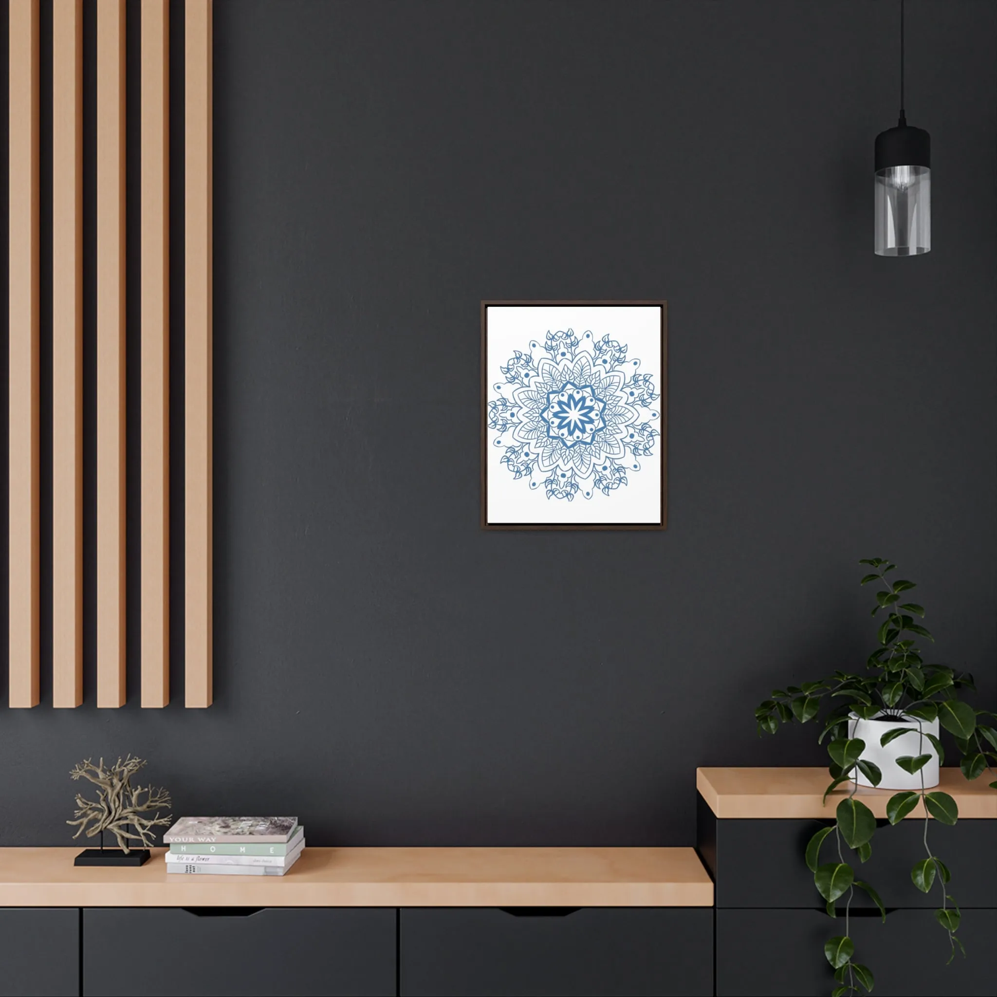 Mandala Handmade Art in Steel Blue - Vertical Frame and Gallery Canvas Wraps