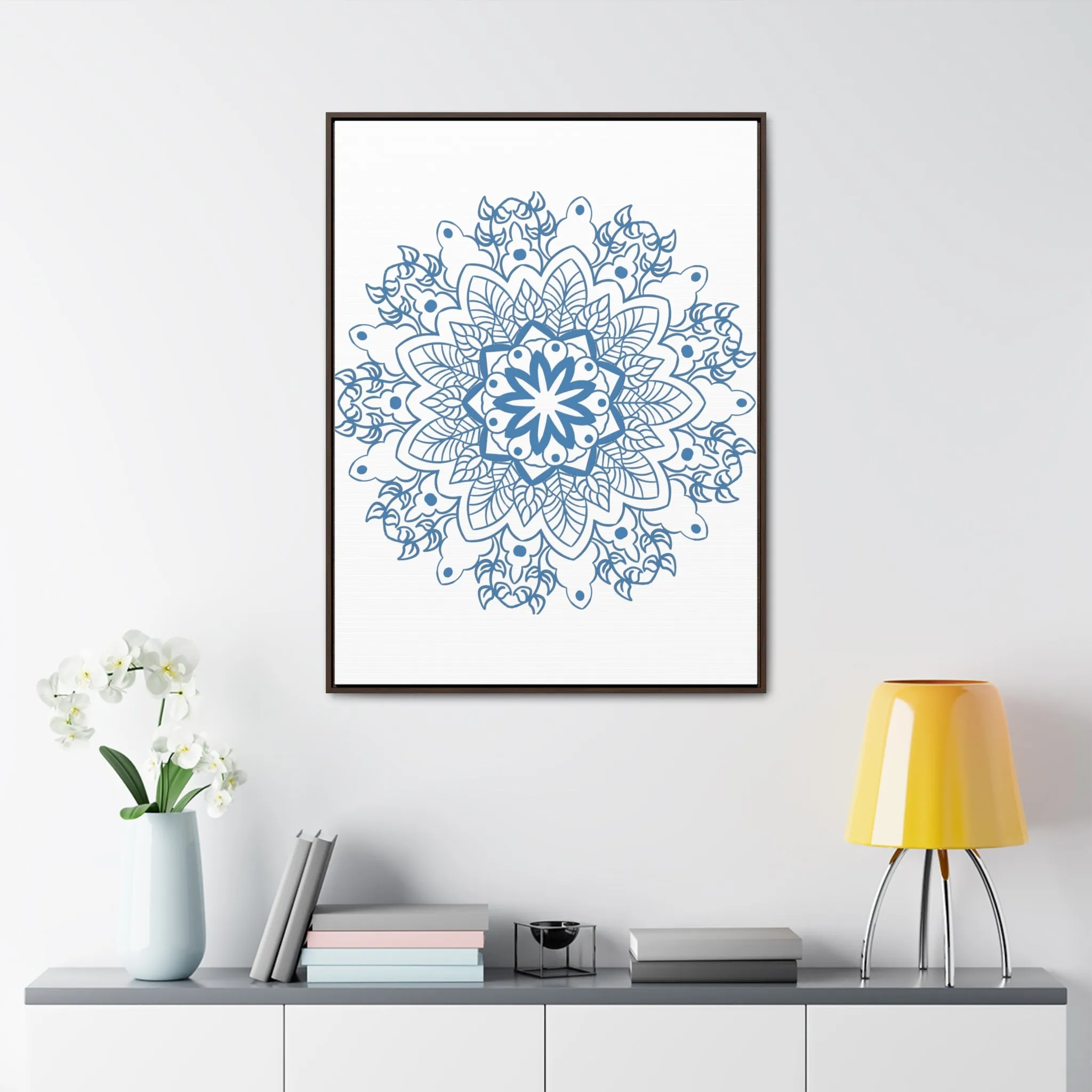 Mandala Handmade Art in Steel Blue - Vertical Frame and Gallery Canvas Wraps