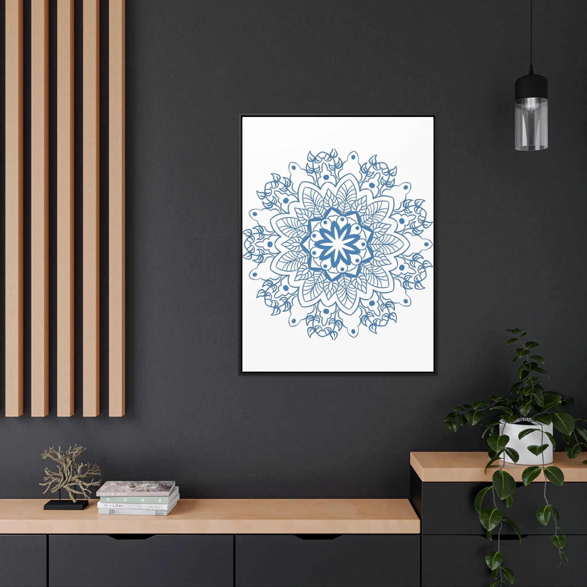 Mandala Handmade Art in Steel Blue - Vertical Frame and Gallery Canvas Wraps