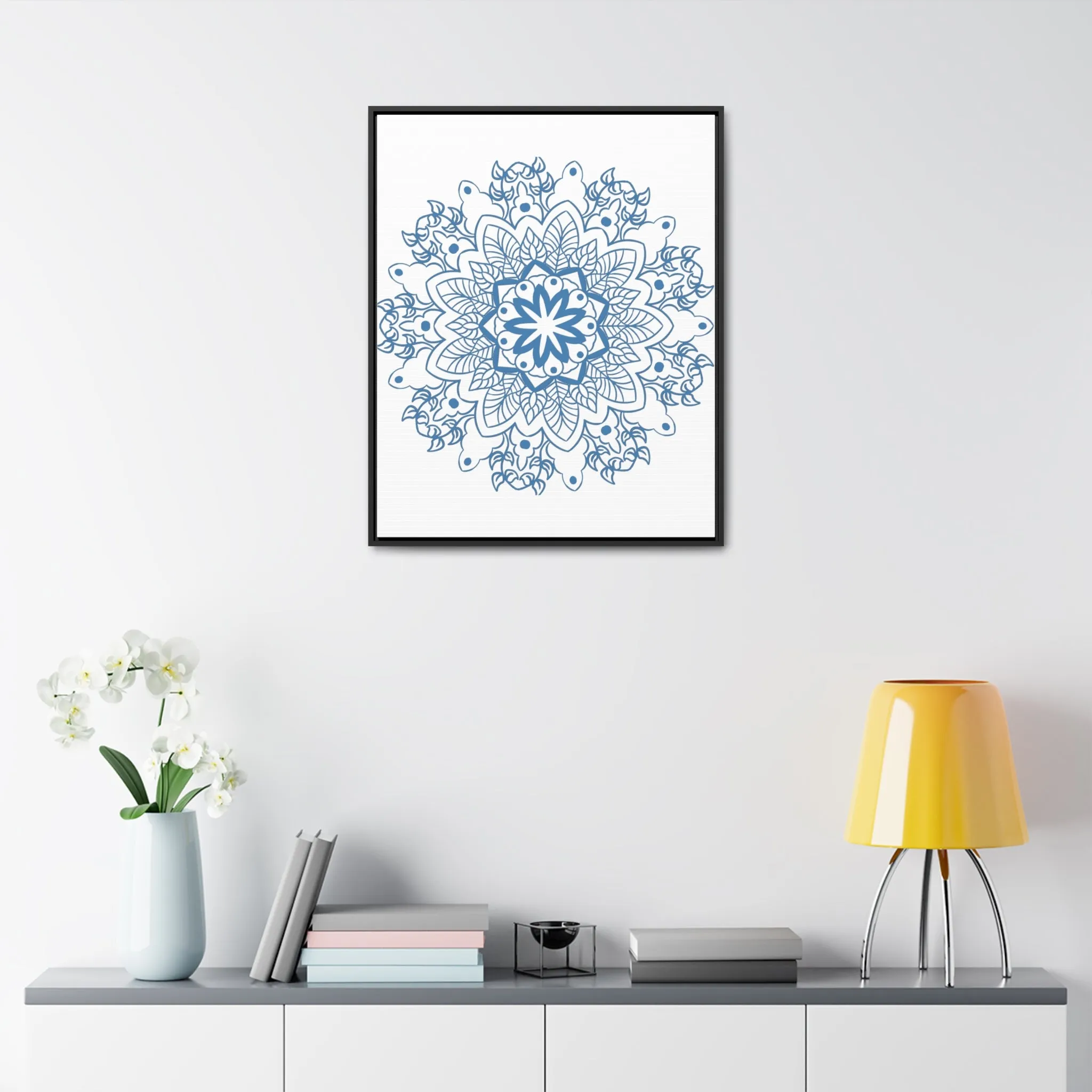 Mandala Handmade Art in Steel Blue - Vertical Frame and Gallery Canvas Wraps