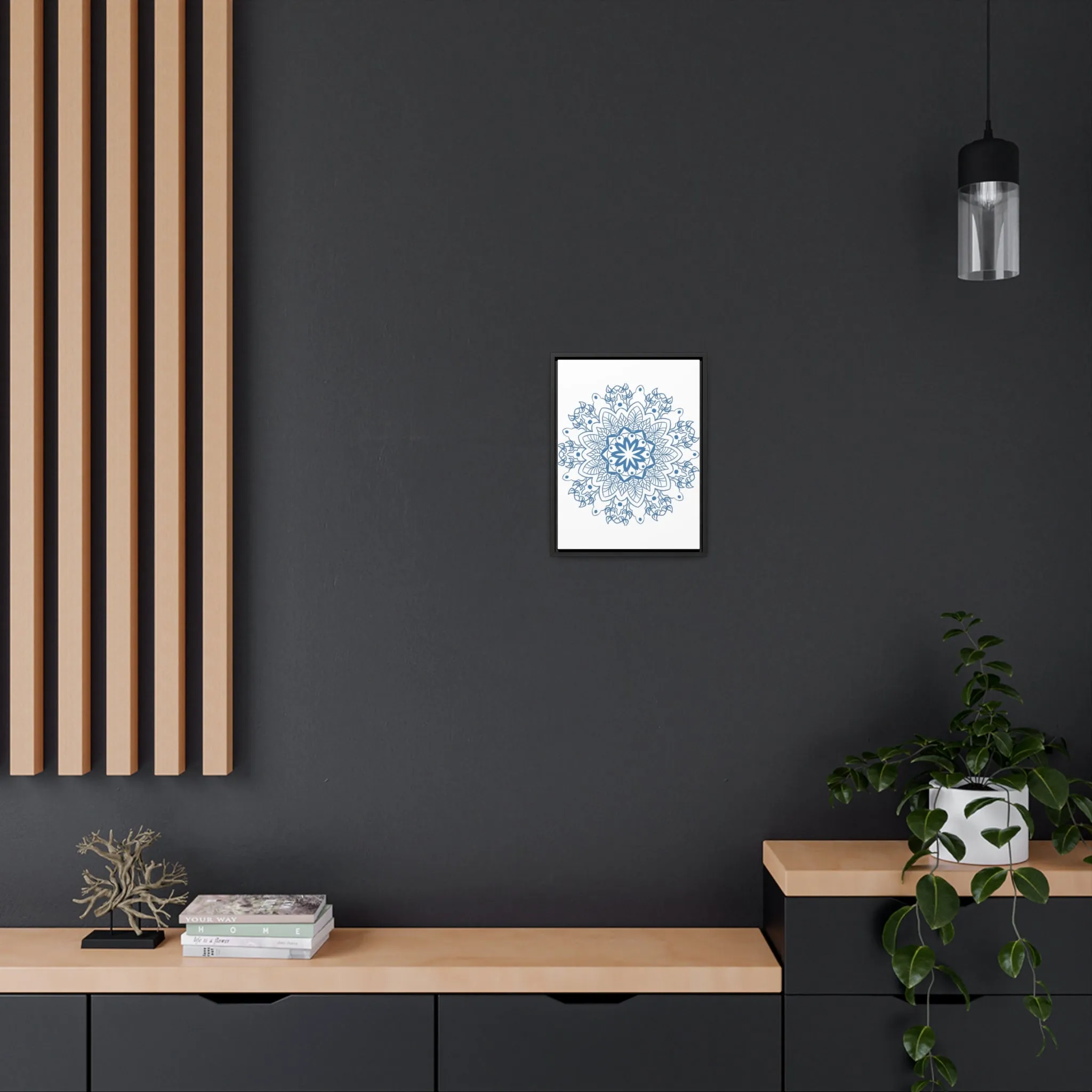 Mandala Handmade Art in Steel Blue - Vertical Frame and Gallery Canvas Wraps