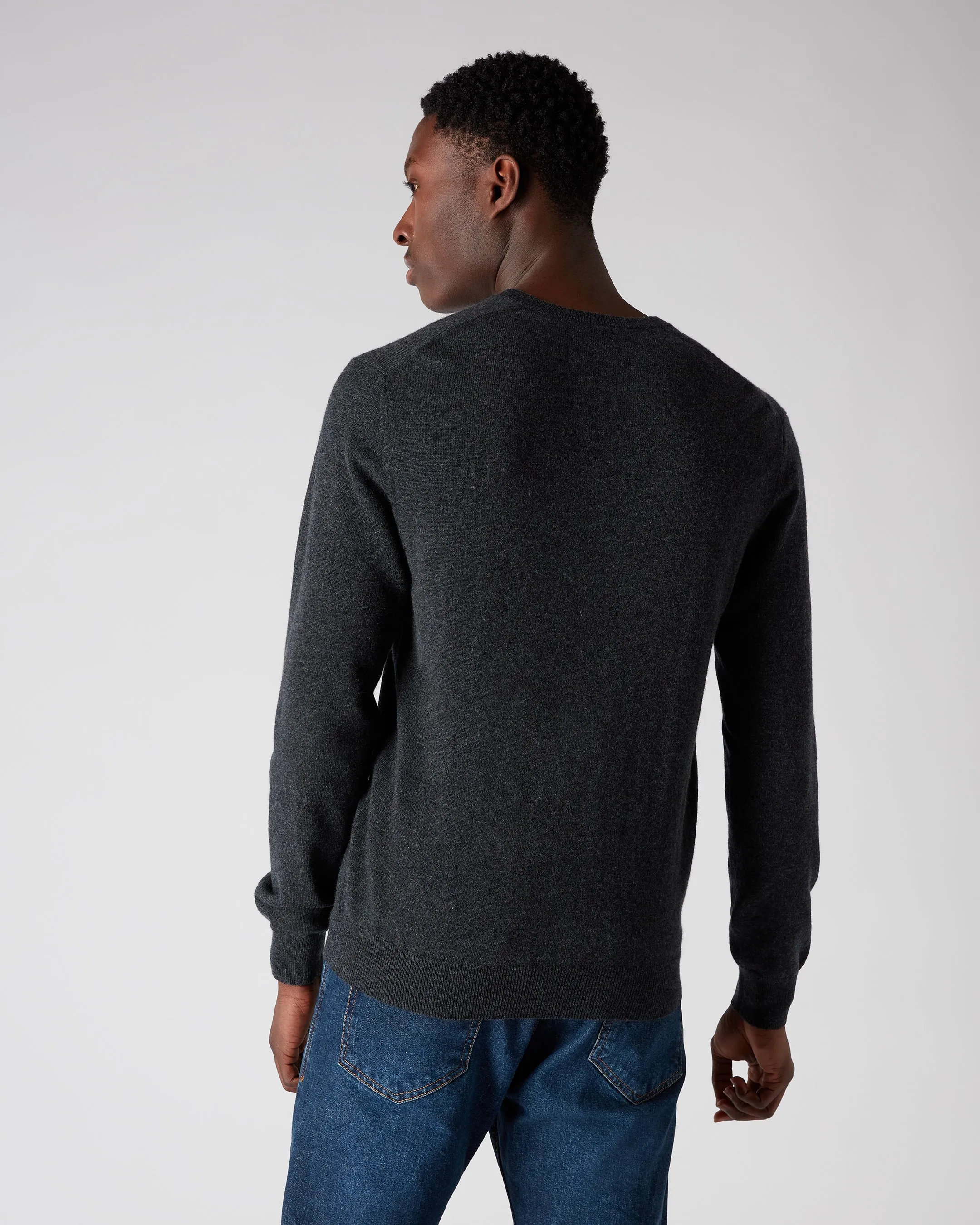 Men's Burlington V Neck Cashmere Sweater Dark Charcoal Grey